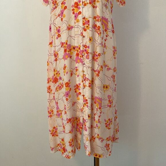 SUNCOO Paris Cream Orange & Pink Floral Clay Midi Dress size T3/ L - Picture 5 of 16